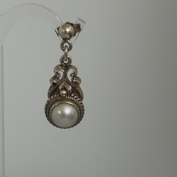 925 sterling silver real Perl Pearl Drop Earrings - Picture 2 of 7